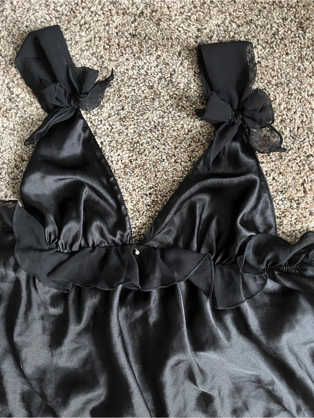 Victoria's Secret Black Satin Ruffle-Trim Sleep Camisole